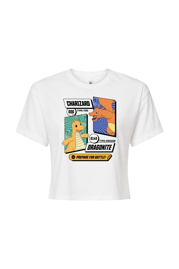 Pokémon - Dragonite Charizard Prepare For Battle - Juniors Cropped Cotton Blend T-Shirt