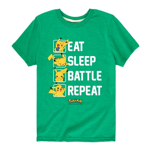 Pokémon - Eat Sleep Battle Repeat - Youth Short Sleeve Graphic T- Shirt