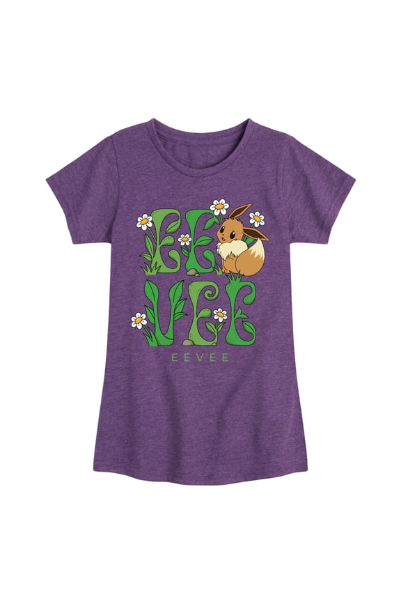 Pokémon - Eevee Floral Name - Girls Fitted Short Sleeve Graphic T-Shirt