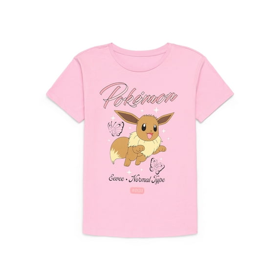 Pokemon Eevee Girls Graphic Crewneck Tee with Short Sleeves, Sizes 4-16