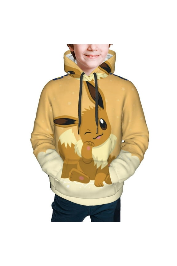 Pokémon-Eevee Hoodies for Boys Teens Pullover Sweatshirts with Pockets,Kids Cool Hooded Hoodie Clothes 6-18 Year,S
