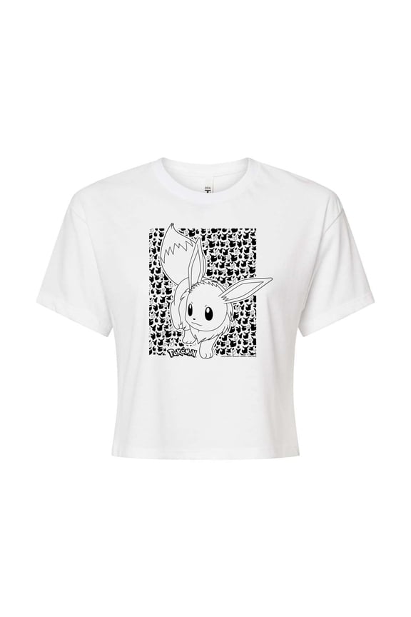Pokémon - Eevee Pattern - Juniors Cropped Cotton Blend T-Shirt