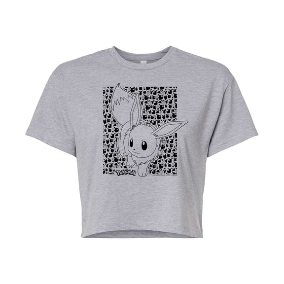 Pokémon - Eevee Pattern - Juniors Cropped Cotton Blend T-Shirt