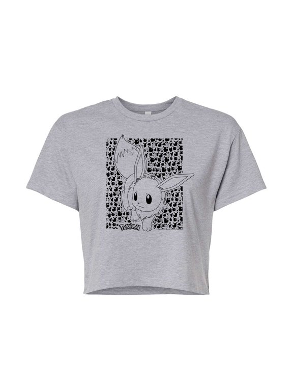 Pokémon - Eevee Pattern - Juniors Cropped Cotton Blend T-Shirt