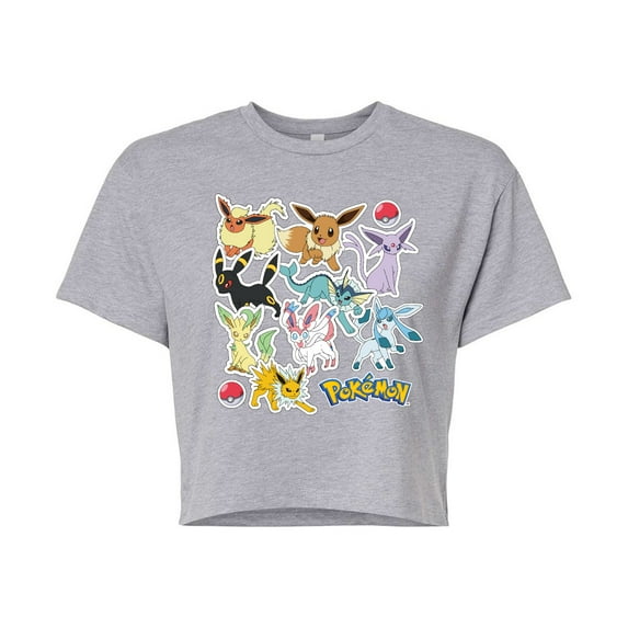 Pokémon - Eeveelution Stickers - Juniors Cropped Cotton Blend T-Shirt