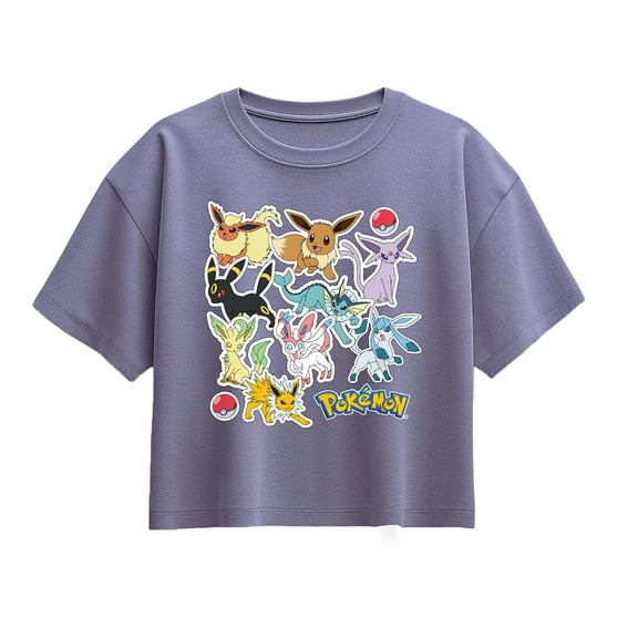 Pokémon - Eeveelution Stickers - Youth Girl Short Sleeve Boxy Tee