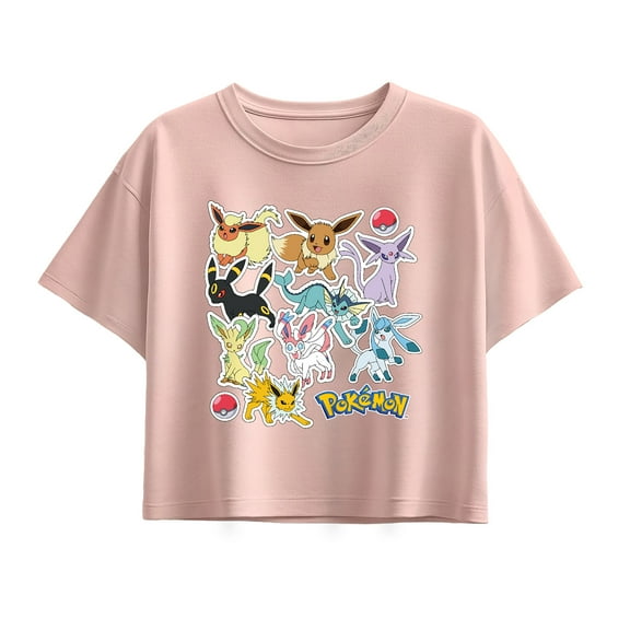 Pokémon - Eeveelution Stickers  - Youth Girl Short Sleeve Boxy Tee