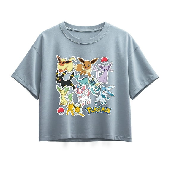 Pokémon - Eeveelution Stickers  - Youth Girl Short Sleeve Boxy Tee