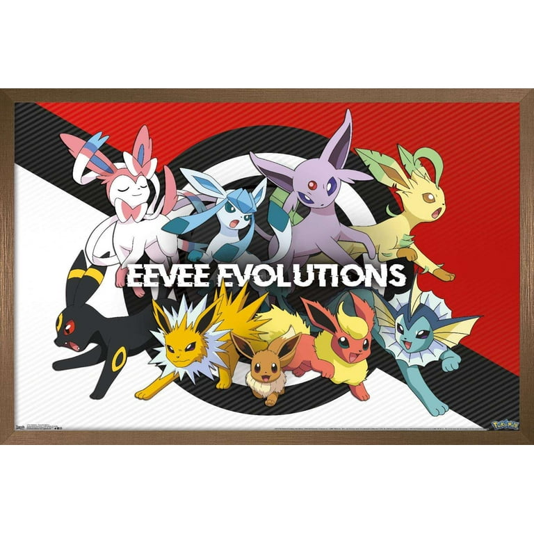 Pokémon - Pikachu, Eevee, And Its Evolutions Wall Poster, 14.725 x  22.375, Framed 