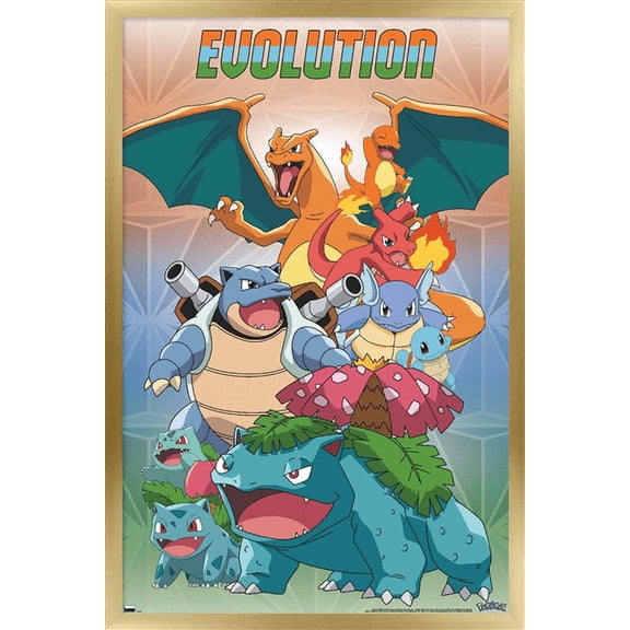 Pokemon - Evolution Trio Wall Poster, 22.375" x 34", Framed