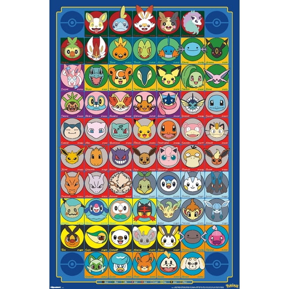 Pokémon: Face Art - Grid Wall Poster, 14.725" x 22.375"