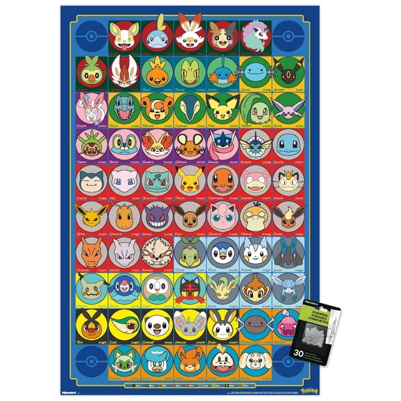 Pokémon: Face Art - Grid Wall Poster with Push Pins, 22.375" x 34"