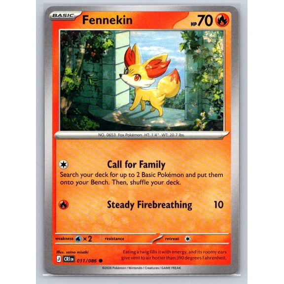 Pokmon Fennekin ME04 Chaos Rising 011/086 Common Trading Card
