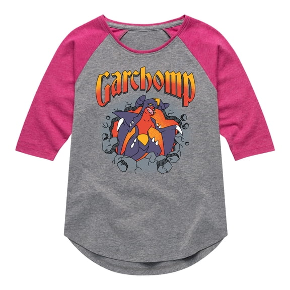Pokémon - Garchomp Rocks - Youth Girls Shirt Tail Raglan T-Shirt