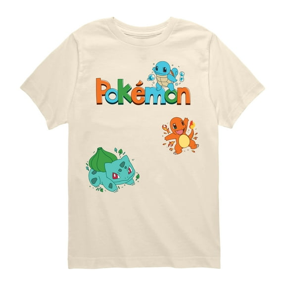 Pokémon - Gen 1 Bulbasaur, Charmander, Squirtle   White Or Cream Only - Youth Short Sleeve Graphic T-Shirt