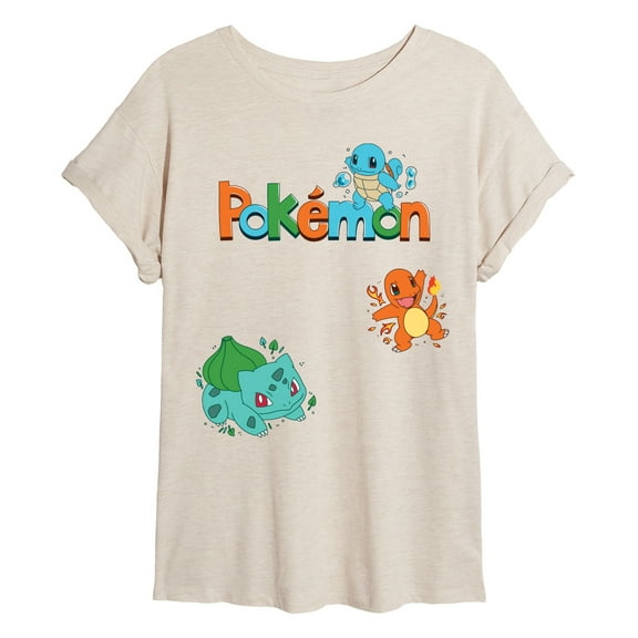 Pokémon - Gen 1 Bulbasaur, Charmander, Squirtle - Womens Oversized Graphic T-Shirt