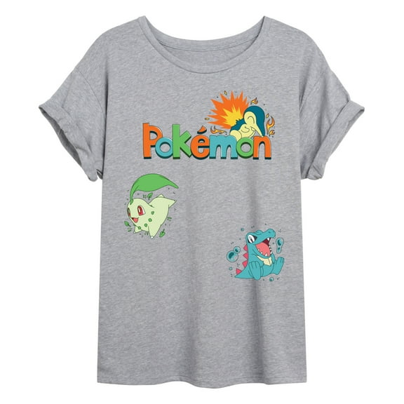 Pokémon - Chikorita, Cyndaquil, Totodile - Womens Oversized Graphic T-Shirt