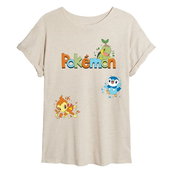 Pokémon - Turtwig, Chimchar, Piplup - Womens Oversized Graphic T-Shirt