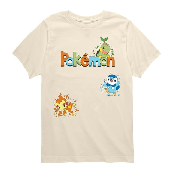 Pokémon - Gen 4 Turtwig, Piplup, Chimchar   - Youth Short Sleeve Graphic T-Shirt