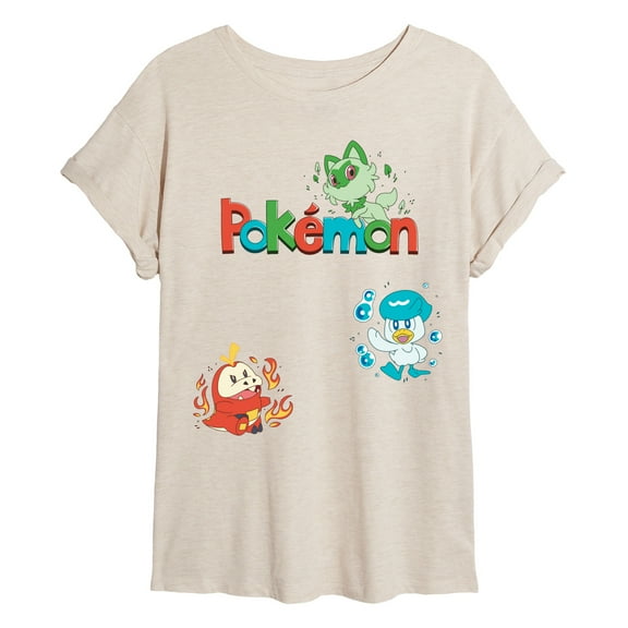 Pokémon - Sprigatito, Fuecoco, and Quaxly - Womens Oversized Graphic T-Shirt