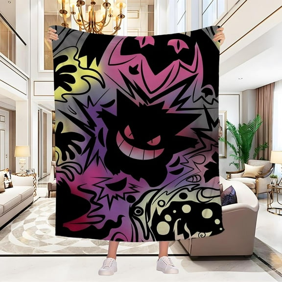 Pokémon Gengar Flannel Throw Blanket Cartoon Blanket Soft Plush Blankets Room Decorative Blankets for Women Men 40x50 inch
