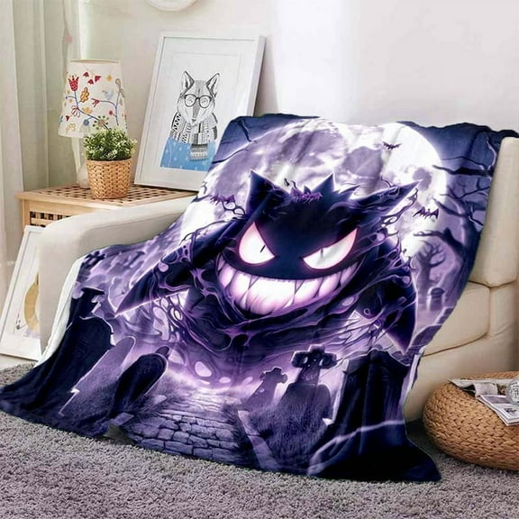 Pokémon Gengar Flannel Throw Blanket Cartoon Blanket Soft Plush Blankets Room Decorative Blankets for Women Men 40x50 inch