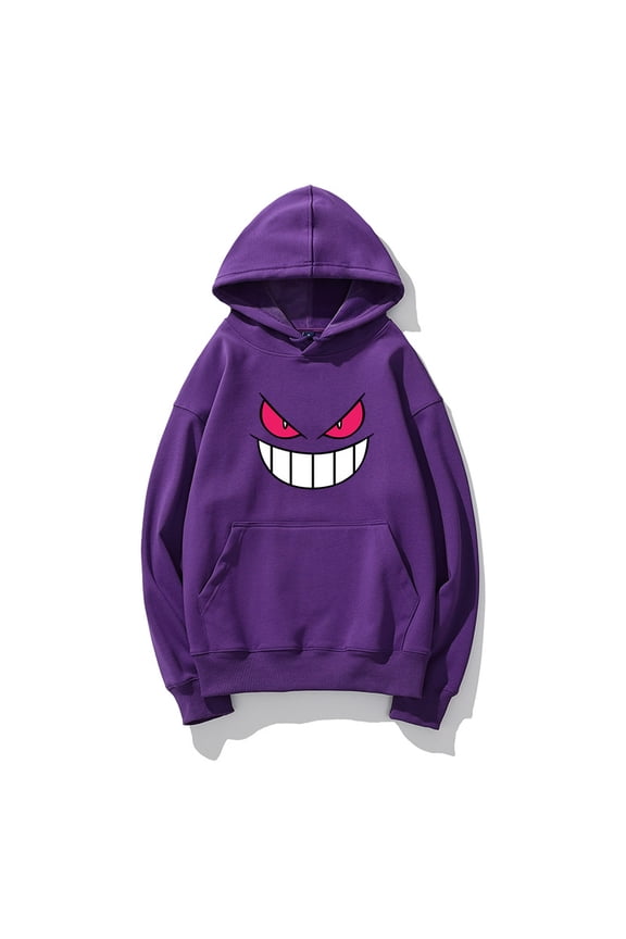 Pokémon Gengar hooded sweatshirt for men, fleece-lined jacket, Haunter merchandise clothing for winter.