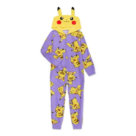 Pokémon Girls Hooded Union Suit Pajamas, Sizes 4-12