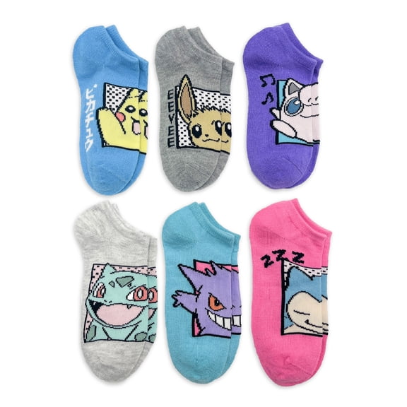 Pokémon Girls No-Show Socks, 6-Pack, Sizes S-L