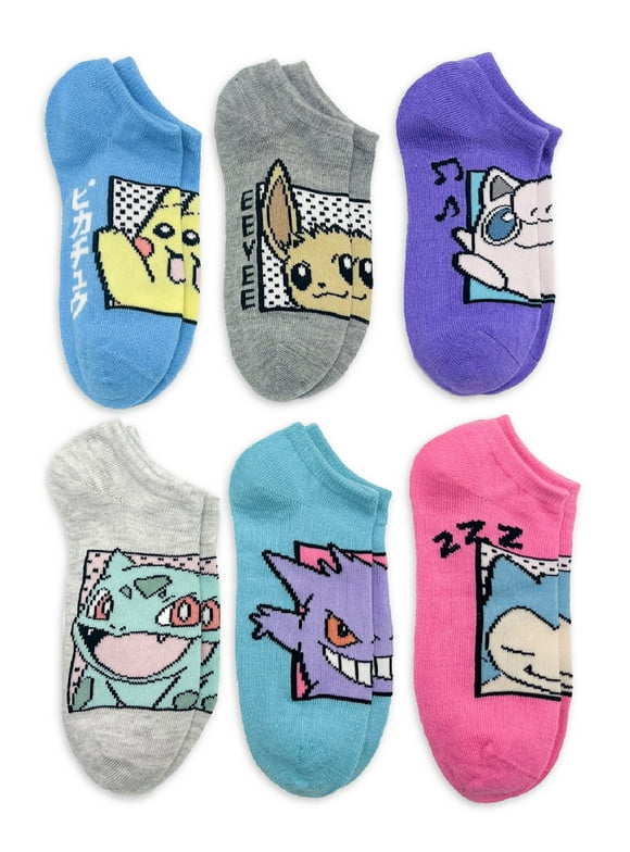 Pokémon, Girls No-Show Socks, 6-Pack, Sizes S-L