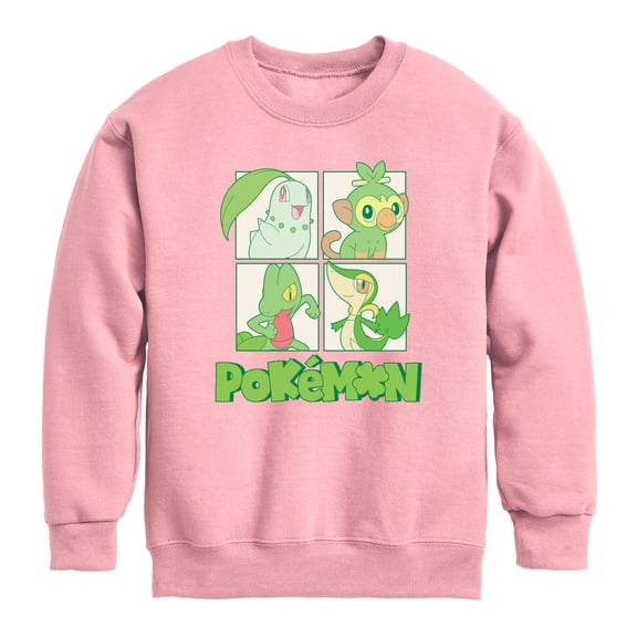 Pokémon - Green Grid - Youth Boys Crew Fleece Sweatshirt