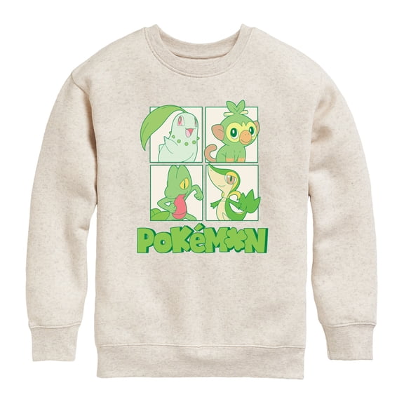 Pokémon - Green Grid - Youth Boys Crew Fleece Sweatshirt