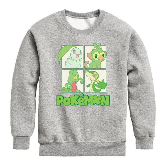 Pokémon - Green Grid - Youth Boys Crew Fleece Sweatshirt