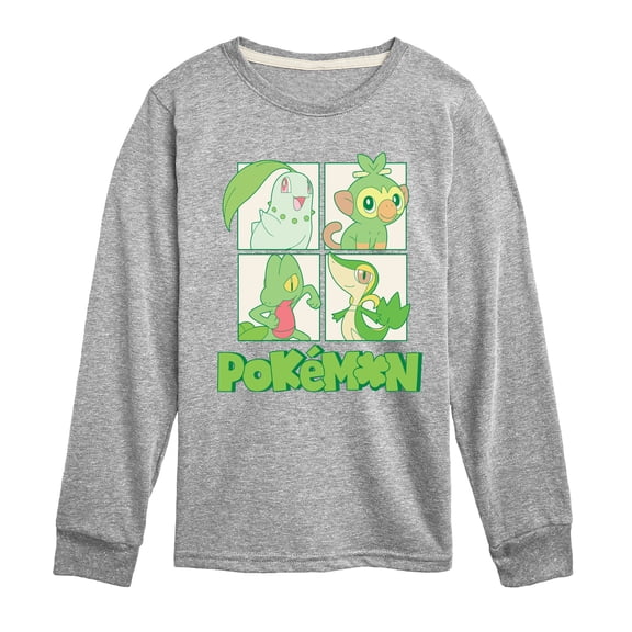 Pokémon - Green Grid - Youth Boys Long Sleeve Graphic T-Shirt