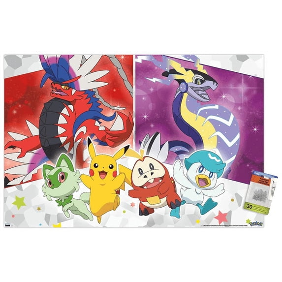Pokemon - Group Sparkle Wall Poster with Pushpins, 22.375" x 34"