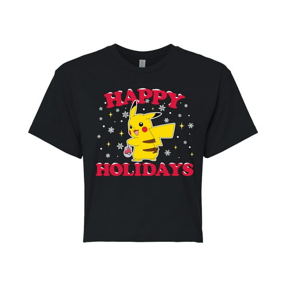 Pokémon - Happy Holidays - Juniors Cropped Cotton Blend T-Shirt