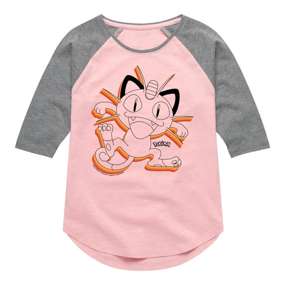 Pokémon - Happy Meowth Retro - Girls Raglan Graphic T-Shirt