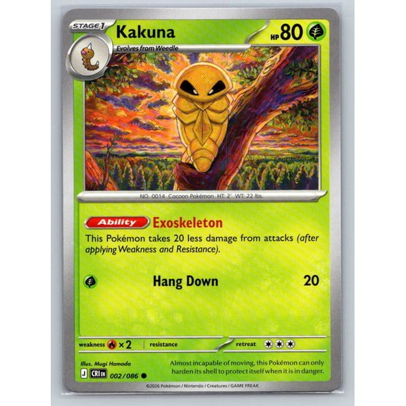 Pokmon Kakuna ME04 Chaos Rising 002/086 Common Trading Card