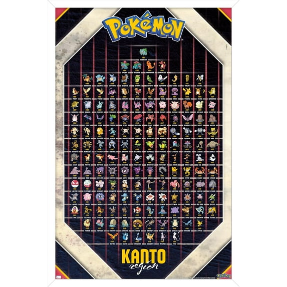 Pokémon - Kanto Region Wall Poster, 22.375" x 34" Framed