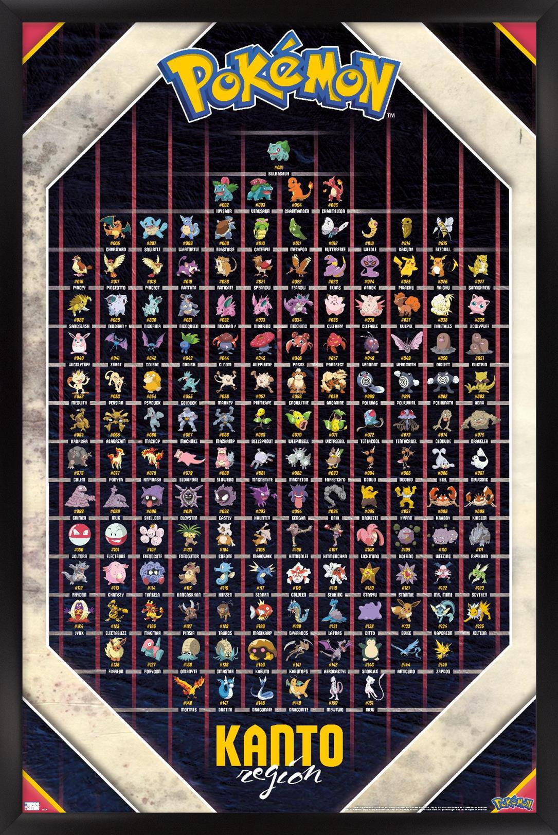 Pokemon - Kanto Region Wall Poster, 22.375" x 34" Framed
