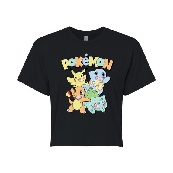 Pokémon - Kanto Starters - Juniors Cropped Cotton Blend T-Shirt