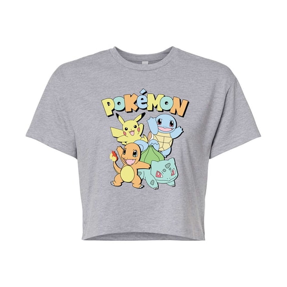 Pokémon - Kanto Starters - Juniors Cropped Cotton Blend T-Shirt