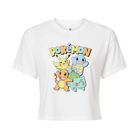 Pokémon - Kanto Starters - Juniors Cropped Cotton Blend T-Shirt