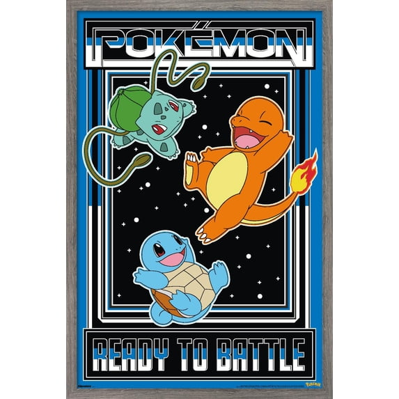 Pokémon - Kanto Starters Ready to Battle Wall Poster, 14.725" x 22.375" Framed