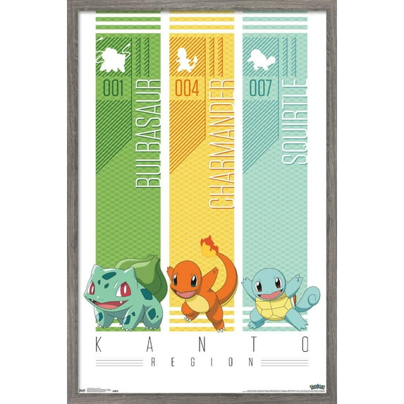 Pokemon - Kanto Trio Wall Poster, 22.375" x 34", Framed