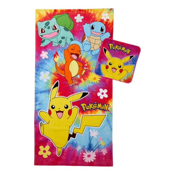 Pokmon Kids Cotton Tie Dye 2 Piece Towel and Washcloth Set