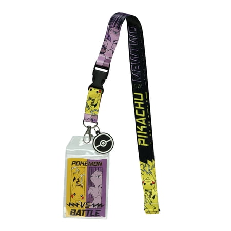 Pokémon Lanyard Pikachu vs Mewtwo Battle Design ID Badge Holder Breakaway Keychain