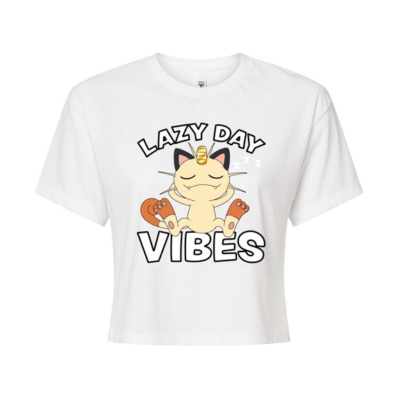 Pokémon - Lazy Day Vibes Meowth - Juniors Cropped Cotton Blend T-Shirt