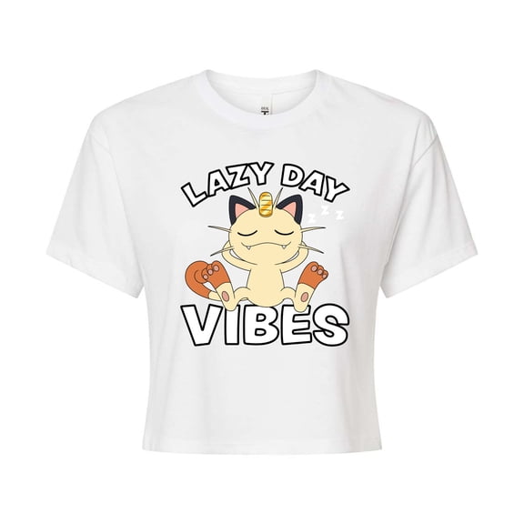 Pokémon - Lazy Day Vibes Meowth - Juniors Cropped Cotton Blend T-Shirt