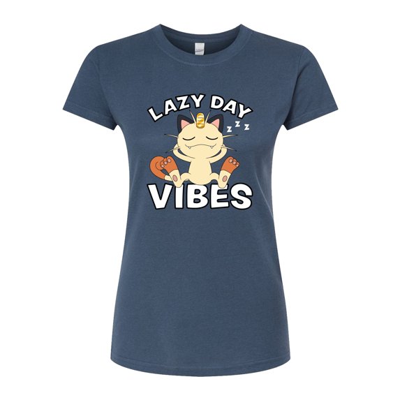 Pokémon - Lazy Day Vibes Meowth - Juniors Fitted Graphic T-Shirt
